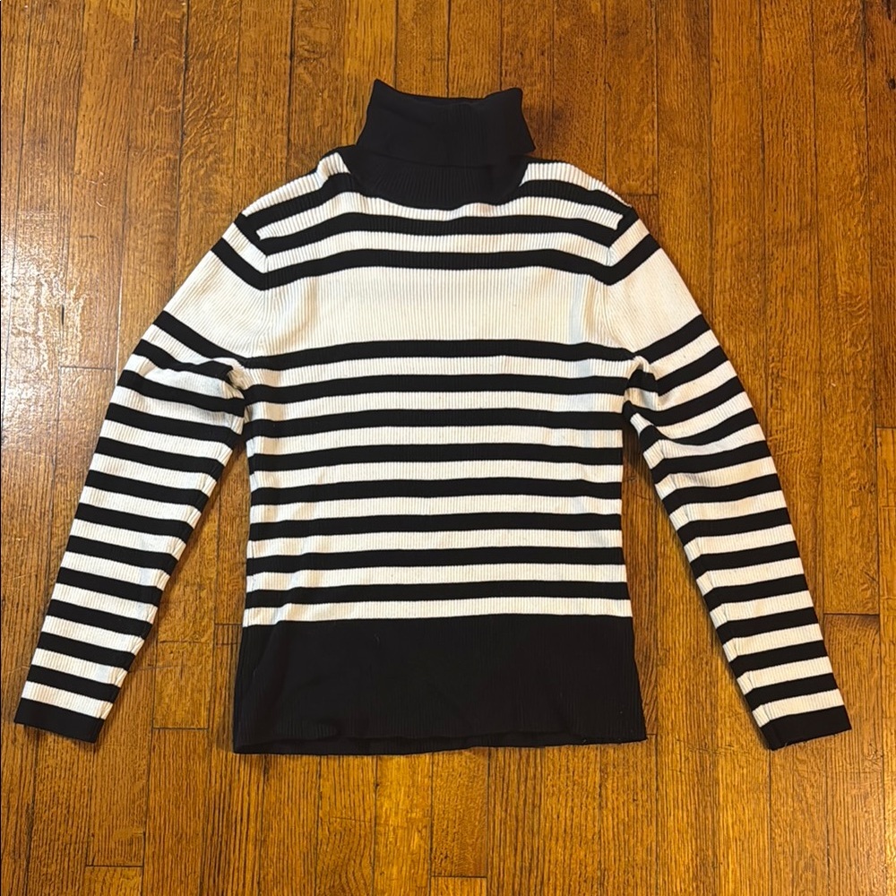 Liz Claiborne Black and White Striped Turtleneck Sweater